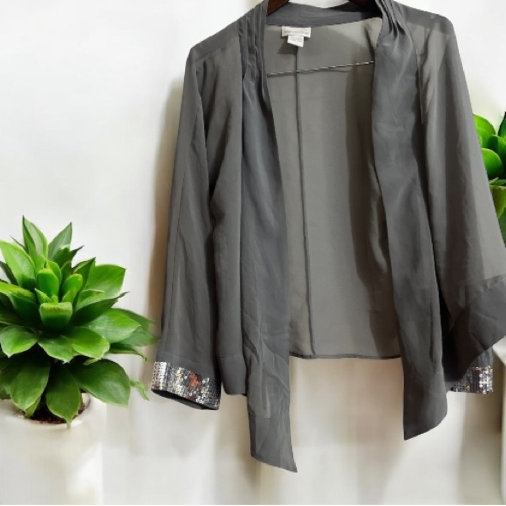 Soft Surroundings Gray Women's Blazer with Sequin Cuffs Sz M Women